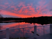 The nice morning sunrise Little Island Pond in Pelham NH 