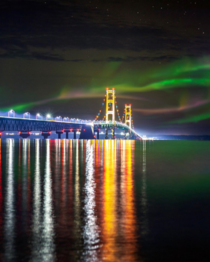 The Northern Lights over the Mackinac Bridge 