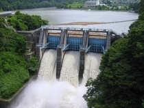 The open spillways of Takat Dam in Nagano Japan 
