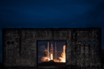 The Orion test flight through remains of the abandoned Apollo test pad x