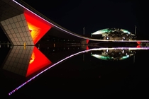 The perfect symmetrical reflection of the brand new footbridge connecting Adelaide Station and Oval By Ockert Le Roux  x post rAustraliapics
