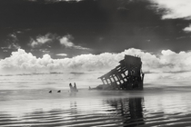 The Peter Iredale ran aground in September  on the Oregon coast near Astoria Its bow and masts are still visible Its captains final toast to his ship was May God bless you and may your bones bleach in the sands