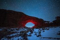The Portal - Arches National Park Utah Taken just after a fresh snow had fallen Exploring the park at night is probably the best way to explore it  by instagram danielbenjaminphoto