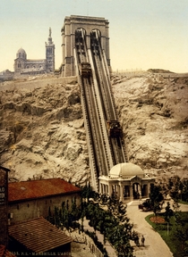 The  PZ Funicular railway ascending to Notre-Dame de la Garde Marseille c 