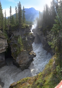 The raging torrent below Athabasca Falls Jasper National Park - 