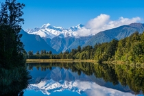 The Reflections of Mount Cook and Mount Tasman over Lake Matheson in New Zealand 