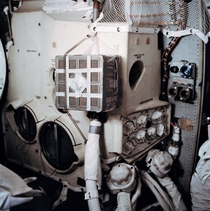 The repair dubbed the mail box that saved the Apollo  astronauts After an oxygen tank exploded the three men had to retreat to the Lunar Module and use duct tape plastic bags and lithium hydroxide canisters to build a makeshift CO scrubber 
