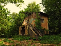 The ruin of the Pin station on the route Anina - Portul Secul railway near Resita Romania