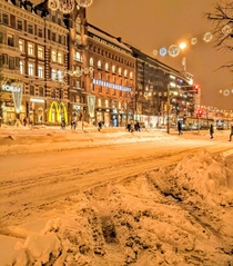 The Snowy City Centre in Helsinki Finland 