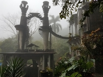 The Stairs to Heaven in a foggy day inside of the Sculptural Garden of Edward James