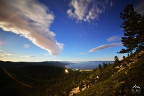 The Summer Solstice full moon lighting up the Lake Tahoe basin last night 