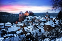 The sun sets over Hohnstein Germany  Photographed by Fresch-Energy