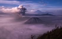 The Tengger massif in East Java Indonesia Five volcanoes nestled inside the caldera of the ancient super volcano Mount Bromo is just waking up for the day