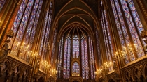 The th-century  stained glass windows in the upper chapel of Sainte-Chapelle in Paris France