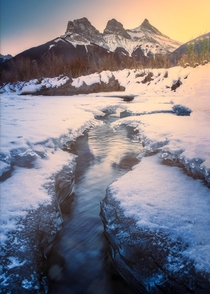 The three sisters in Icy Canmore Alberta 