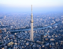 The Tokyo Skytree dwarfing surrounding neighborhoods