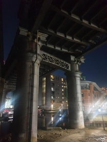 The tram tracks from underneath at Deansgate-Castlefield Manchester x