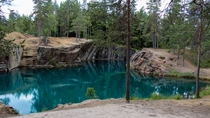 The turquoise water of the Silvberg mine in Dalarna Sweden 