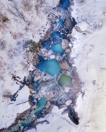 The view from above some hot springs in Utah 