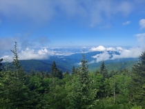 The view from Clingmans Dome in the Great Smoky Mountains National Park North Carolina 