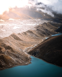 The view from Gokyo Ri onto Ngozumpa glacier Nepal 