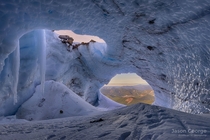 The view from inside the Pure Imagination glacier cave on Mt Hood OR 