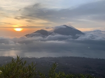 The view from Mount Batur in Bali at Sunrise 