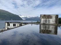 The view from the top of the Buckner building in Whittier Alaska A decommissioned barracks complex for secret submarine base