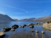 The view from Ullswater Lake on a very sunny afternoon In the lake district 