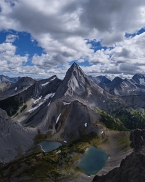 The view of Mount Birdwood from the summit of Mount Smutwood in Kananaskis Alberta 