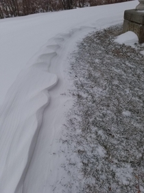 The wind around the building carved a path through the snow