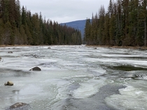 The Yaak River slowly freezing over Troy MT 