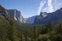 The Yosemite Valley with Bridalveil Fall in the distant background 