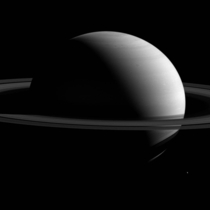 This view of Saturn looks toward the sunlit side of the rings from about  degrees above the ring plane