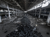 Thousands of tires lined the multiple areas of this auto plant in Detroit Soon it will be torn down