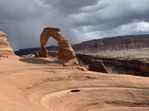 Took advantage of the last day Arches National Park in Southeast Utah was free Scattered snow showers and opportune timing combined with a lack of patrons made this shot of Delicate Arch possible 