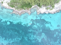 Took my Phantom  drone to the Bahamas and got this shot of rocky island meeting sea 