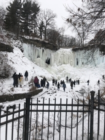 Took this pic about  weeks ago when I was passing by decided to stop and to my delight the falls were frozen Minnehaha Falls MN