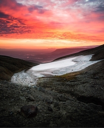 Took this shot at  am in the highlands of Iceland when the sky was on fire with sunrise  - IG glacionaut