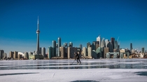Toronto skyline from frozen Lake Ontario 