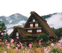 Traditional village house in Shirakawa village Japan The roof design is supposed to resemble hands folded in prayer More in comments 