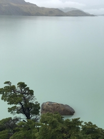 Tranquil water after an afternoon thunderstorm in Torres del Paine Patagonia    