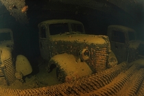 Truck inside sunken WWII-era Japanese ship the Hoki Maru Chuuk Micronesia 