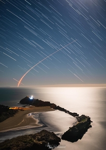 Tuesday mornings launch of Rocket Labs Electron rocket blasting off from Mahia Peninsula as seen from the hill at Castlepoint New Zealand