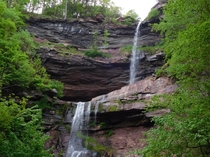 Two-tier waterfall in the Catskill mountains New York 