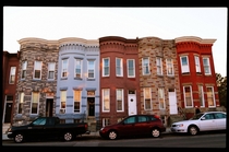 Typical Baltimore rowhouses at sunset 