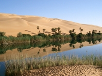 Ubari oasis nestled within the sand dunes of southwestern Libya 