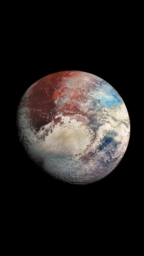 Ultra high resolution photo of Pluto enhanced colours zoom in