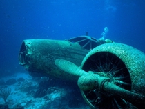 Underwater airplane wreckage presumably WWII era location and photographer unknown 