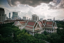 University building with Bangkok at its back 